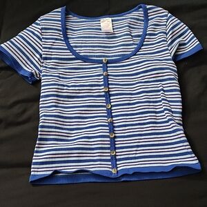 No Boundaries Blue and Pink Striped Shirt
